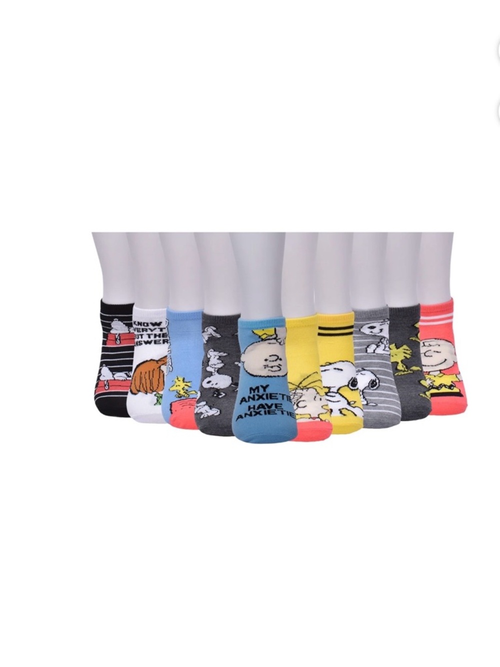 Womens Peanuts Themed Assorted 10-Pack Low-Cut Socks- Sock Size 9-11